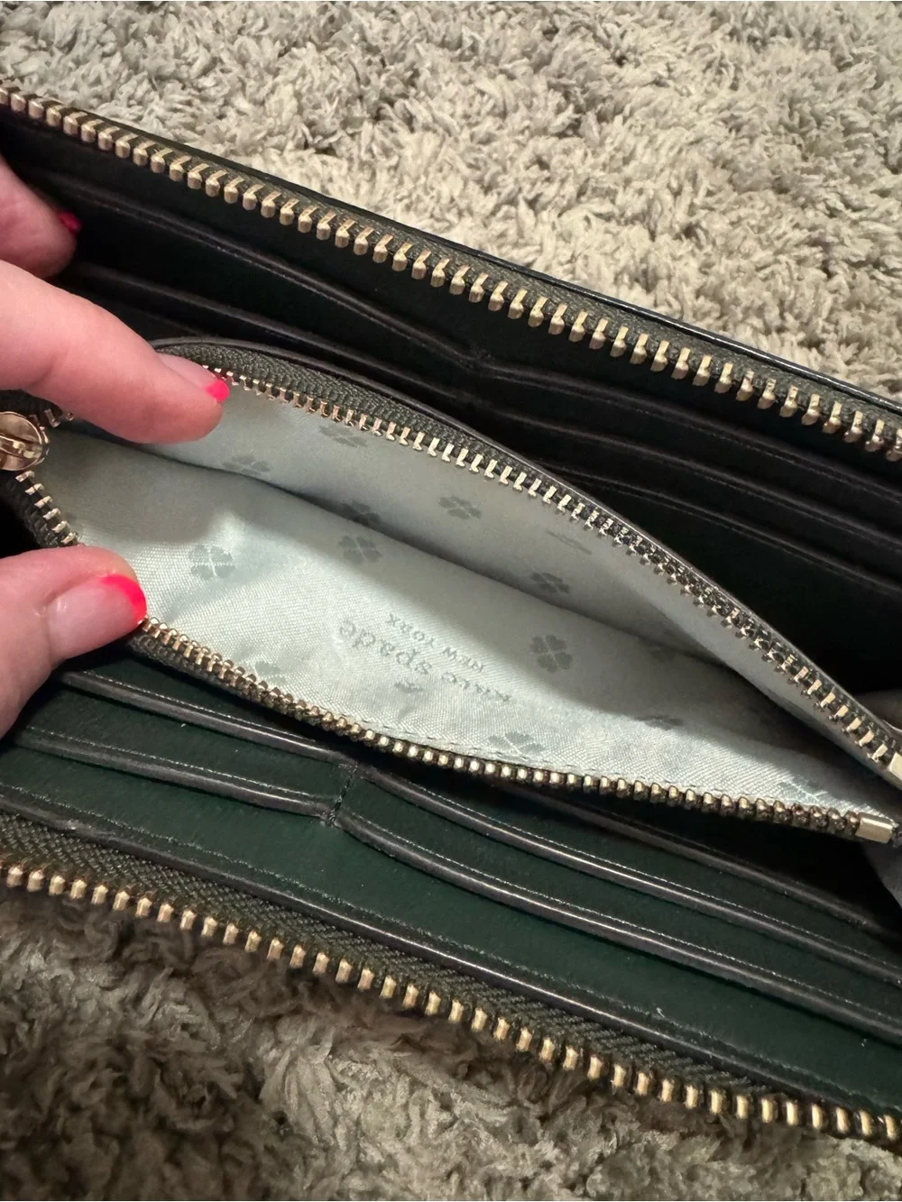Kate Spade Pink & Black Striped Zip Around Continental Long Wallet
